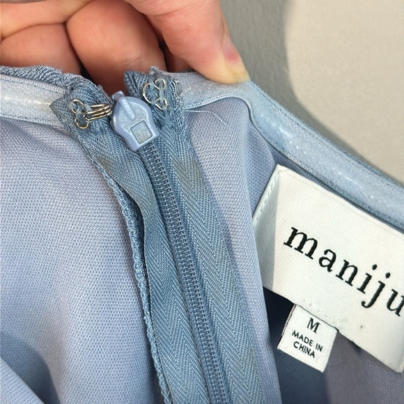 Maniju Periwinkle Blue One Shoulder Ruched Maxi Dress Size M - Picture 12 of 16